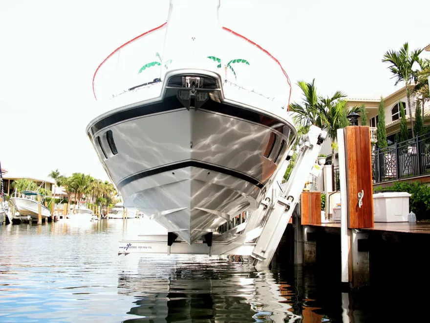 Elevator Boat Lifts installed on a waterfront dock in South Florida